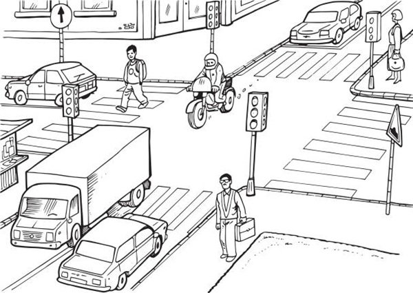 Sketch of an intersection in the city