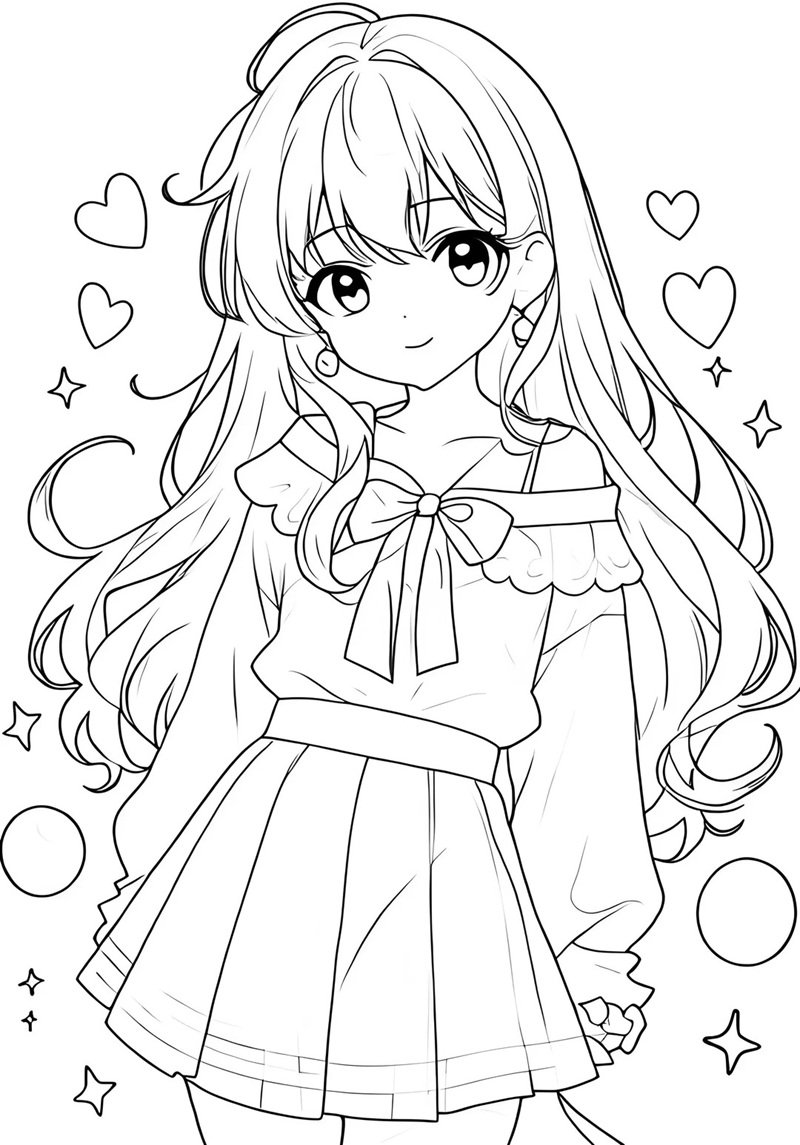 tranh tô màu anime học sinh 17