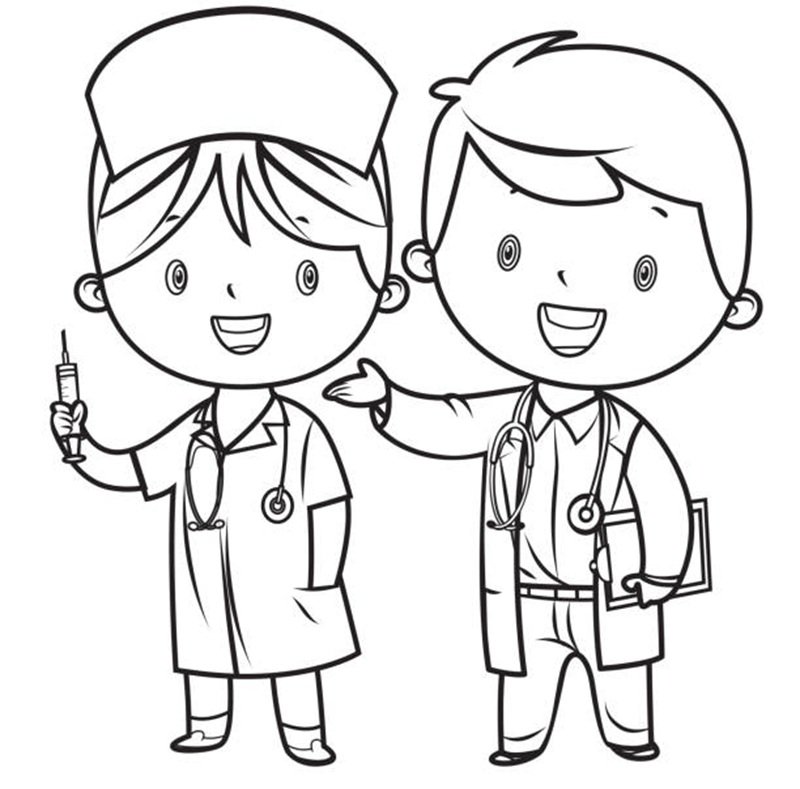 Vector Coloring Book, Little doctor and nurse