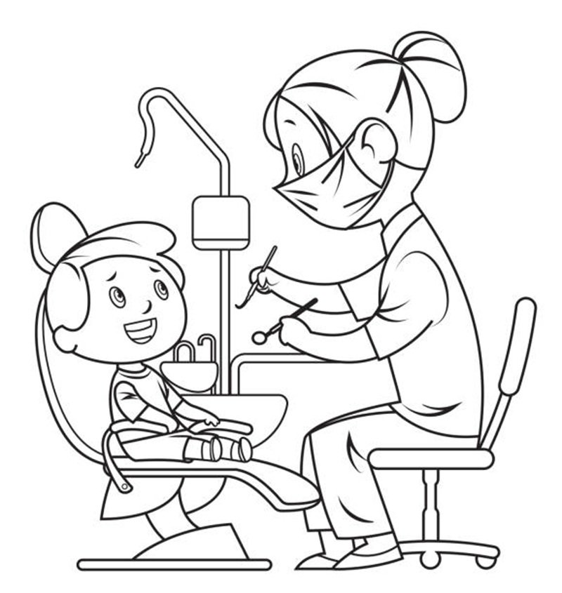 Vector black and white dentist and child