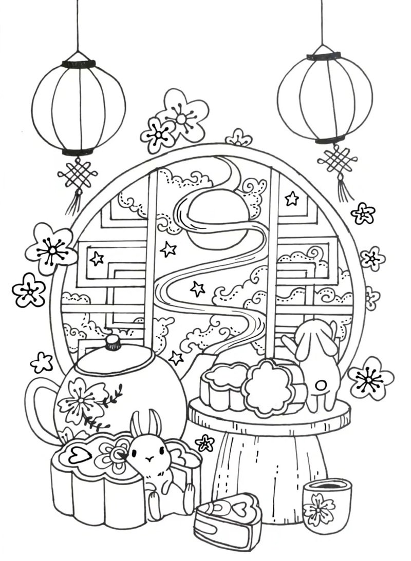 tranh tô màu bánh trung thu 34