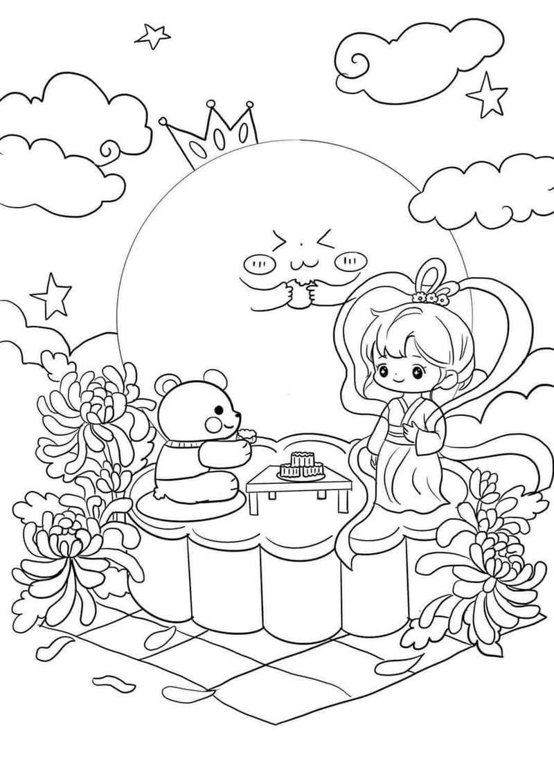 tranh tô màu chị hằng nga 1