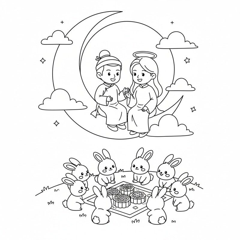 tranh tô màu chị hằng nga 2