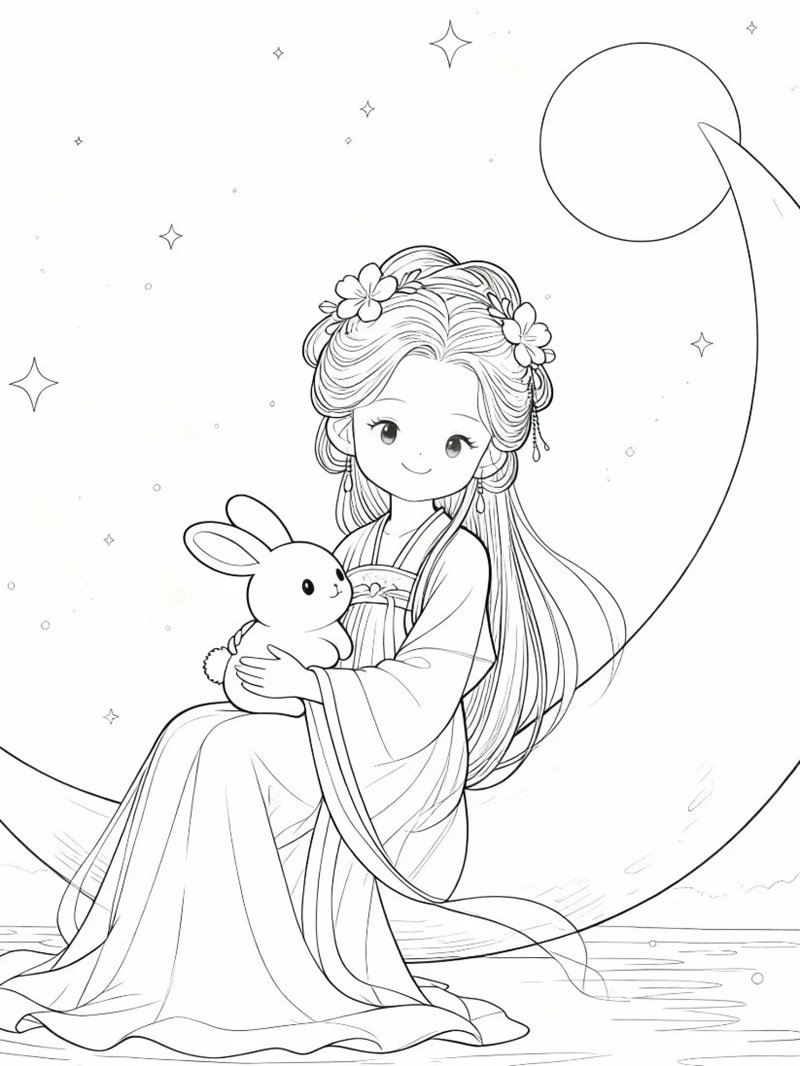 tranh tô màu chị hằng nga 30