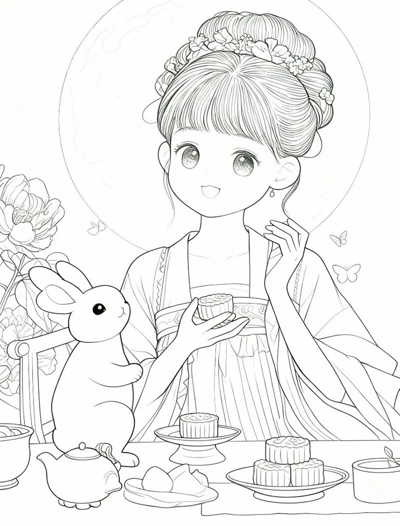 tranh tô màu chị hằng nga 32