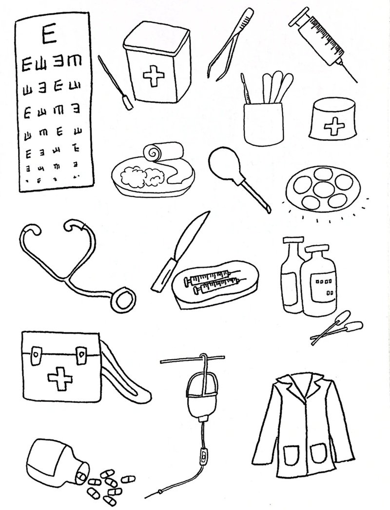 tranh tô màu dụng cụ bác sĩ 30