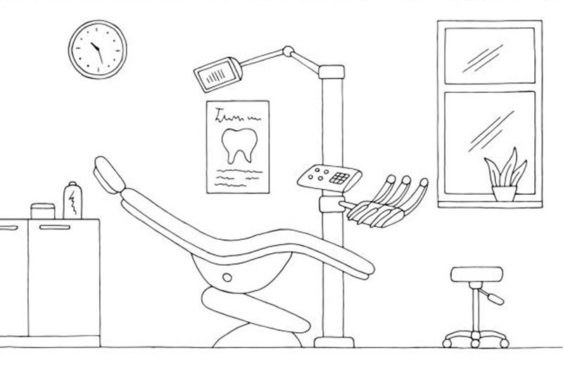 Dentist office clinic graphic black white sketch illustration vector