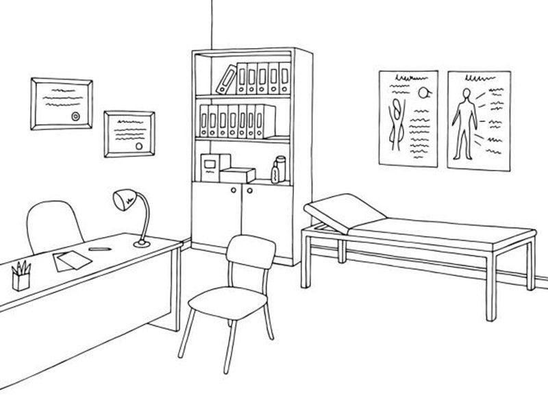 Doctor office graphic black white interior sketch illustration vector