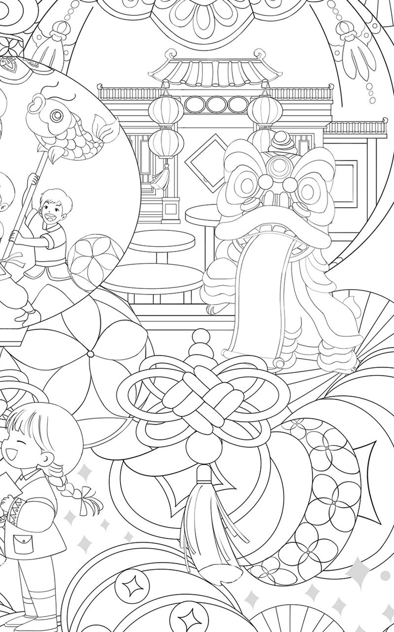 tranh tô màu múa lân 1