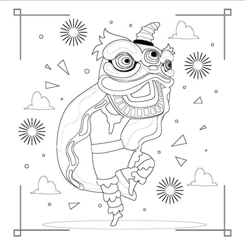 tranh tô màu múa lân 10