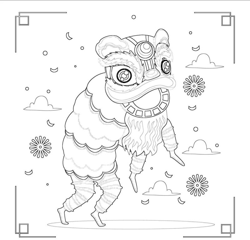 tranh tô màu múa lân 16