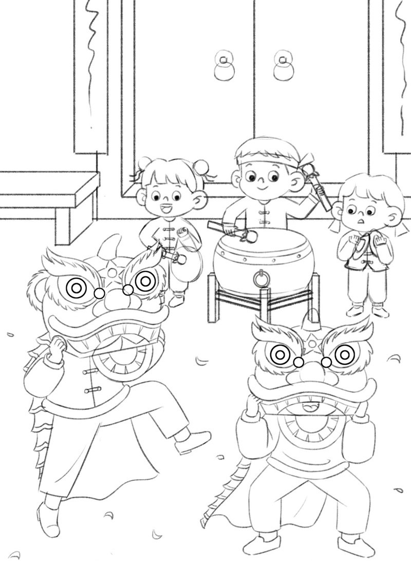 tranh tô màu múa lân 19