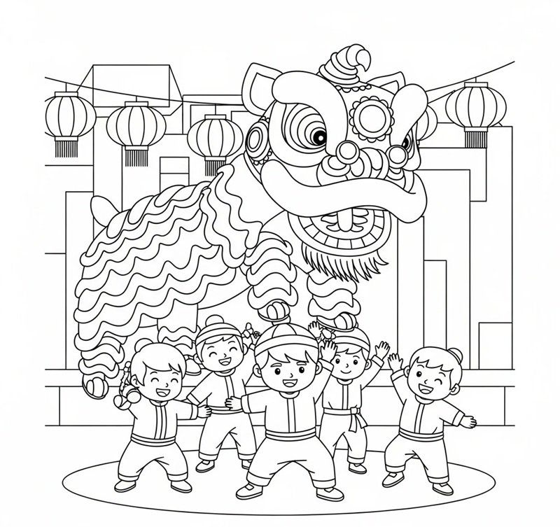 tranh tô màu múa lân 21