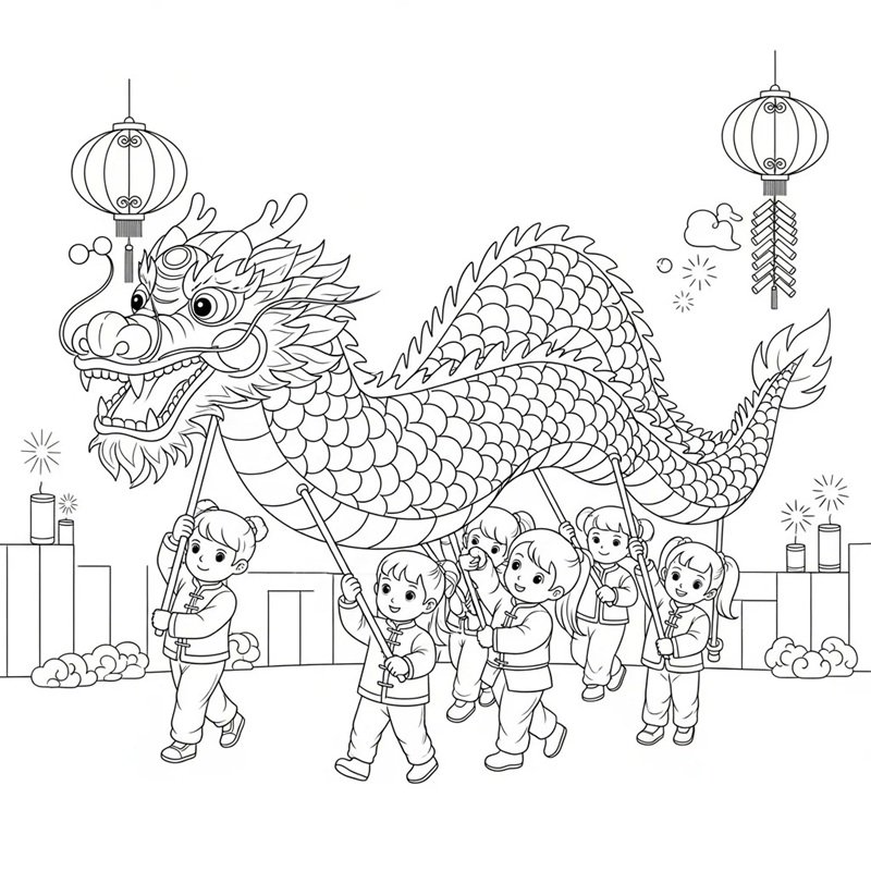 tranh tô màu múa lân 23