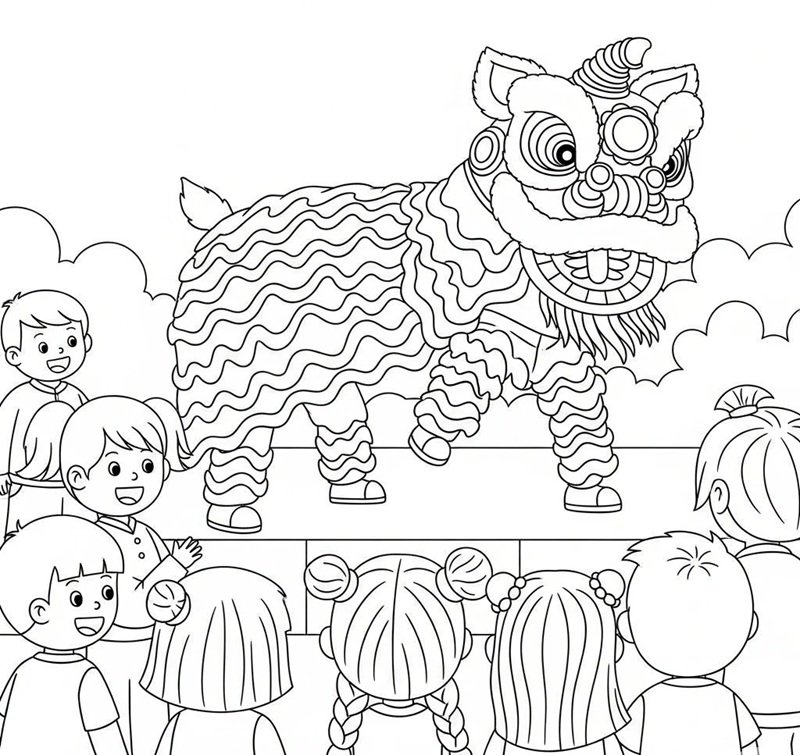 tranh tô màu múa lân 25