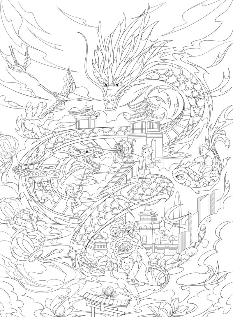 tranh tô màu múa lân 27