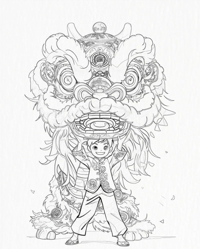 tranh tô màu múa lân 37