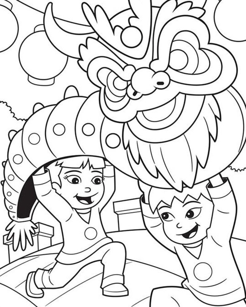 tranh tô màu múa lân 5