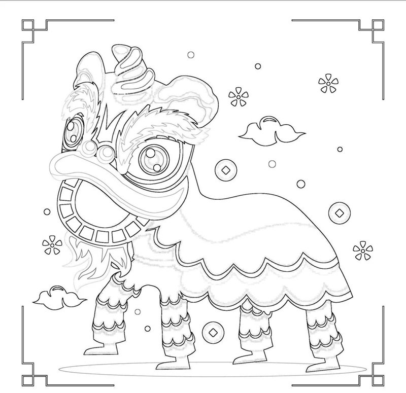 tranh tô màu múa lân 9