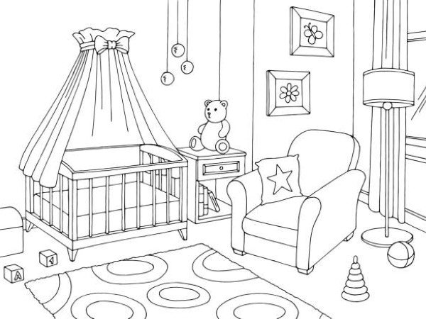 Baby room graphic black white interior sketch illustration vector