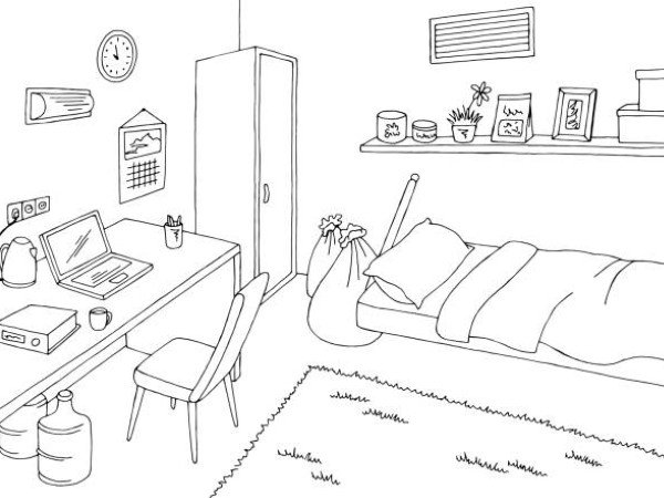 Bunker interior graphic black white sketch illustration vector