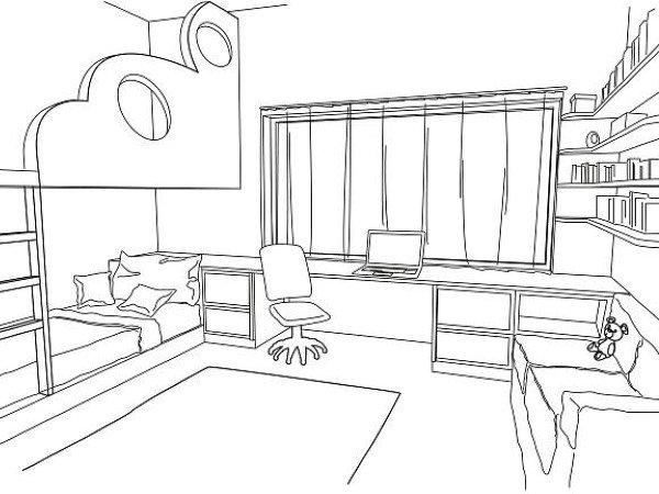 linear architectural sketch child room