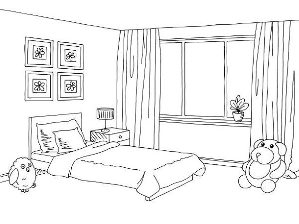 Children room graphic black white interior sketch vector