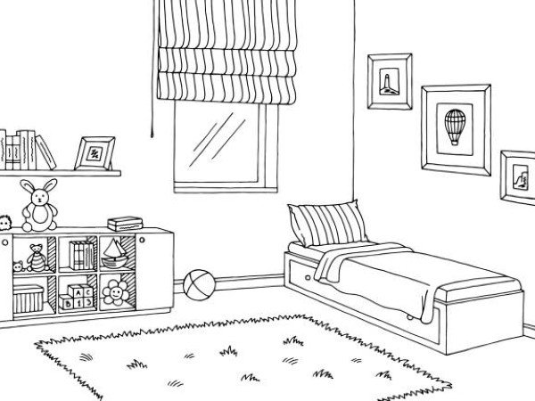 Children room graphic black white interior sketch illustration vector