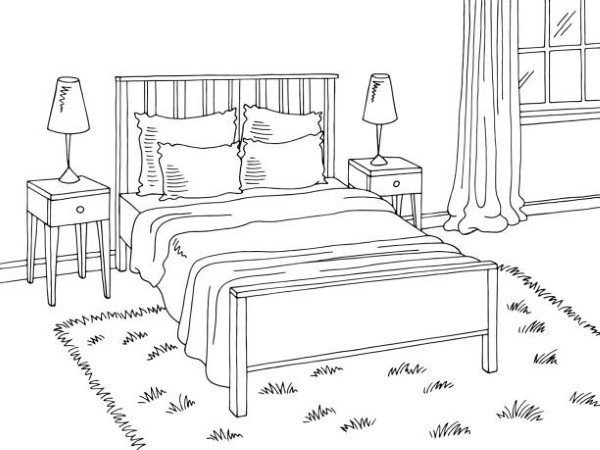 Bedroom graphic black white home interior sketch illustration vector