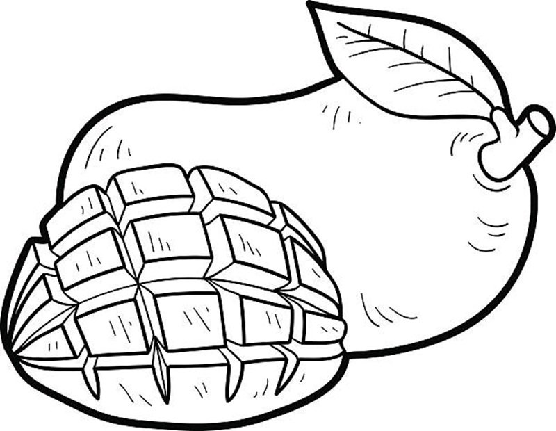Coloring book, education game for children: fruits and vegetables (mango)